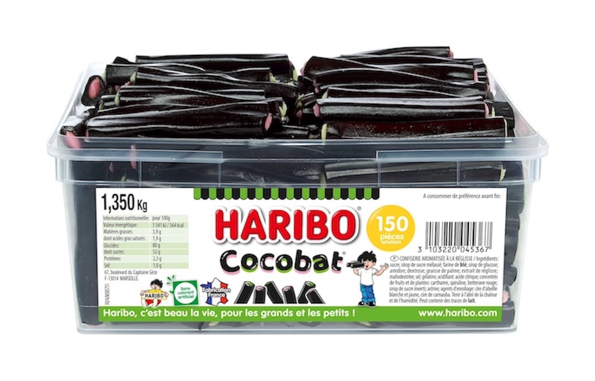 HARIBO - Cocobat - Bonbons Réglisse - Sans Colorants Artificiels - Boîte De 150 Bonbons
