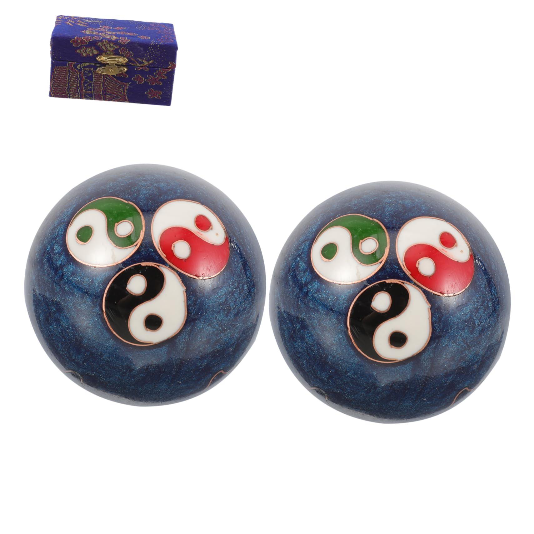 FRCOLOR 1 Set Decorative handballs Hand Training Balls Hand Bocce Outdoor Massager Portable Practical Metal Balls Small Ball Metal Ball Handball Palm Massage Ball Brocade Box