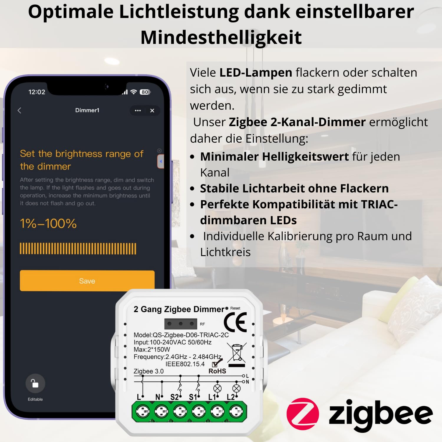 2 GANG Dimmer TUYA Zigbee MINI V3 regolatore di illuminazione