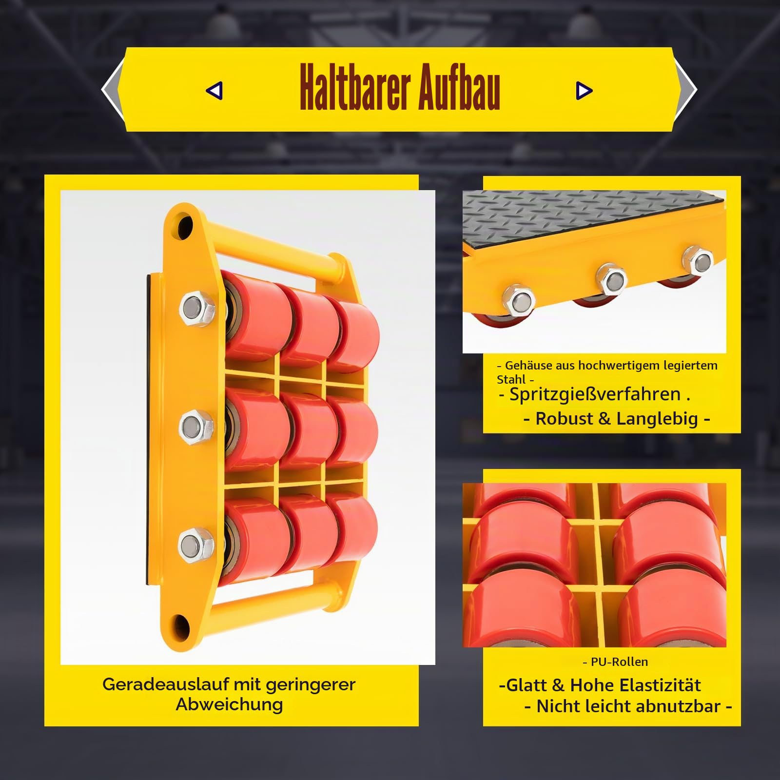 Transportfahrwerk 15T Schwerlastfahrwerk Industrieroller Maschinentransport Schwerlastrollen Roller Panzerrolle mit 9 PU Richtungsräder Roller Möbeltransporthilfe 15T Gelb