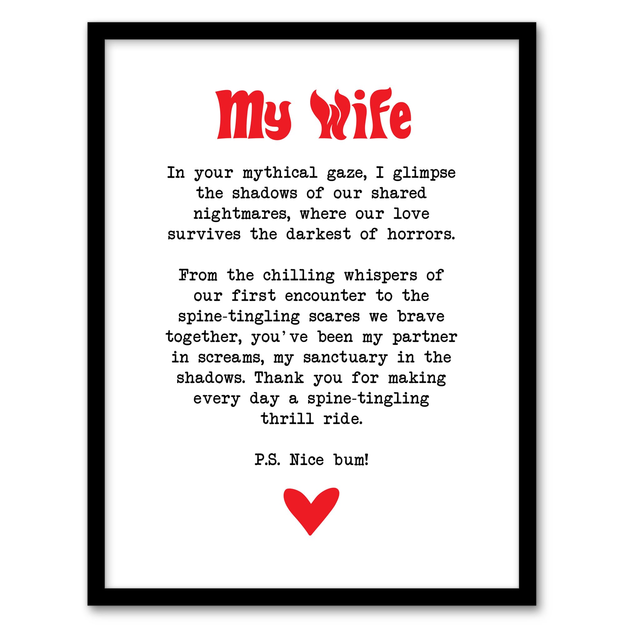 Artery8 Framed Art Print - Love Poem Horror Fan Wife Romantic Poetry - A4 White