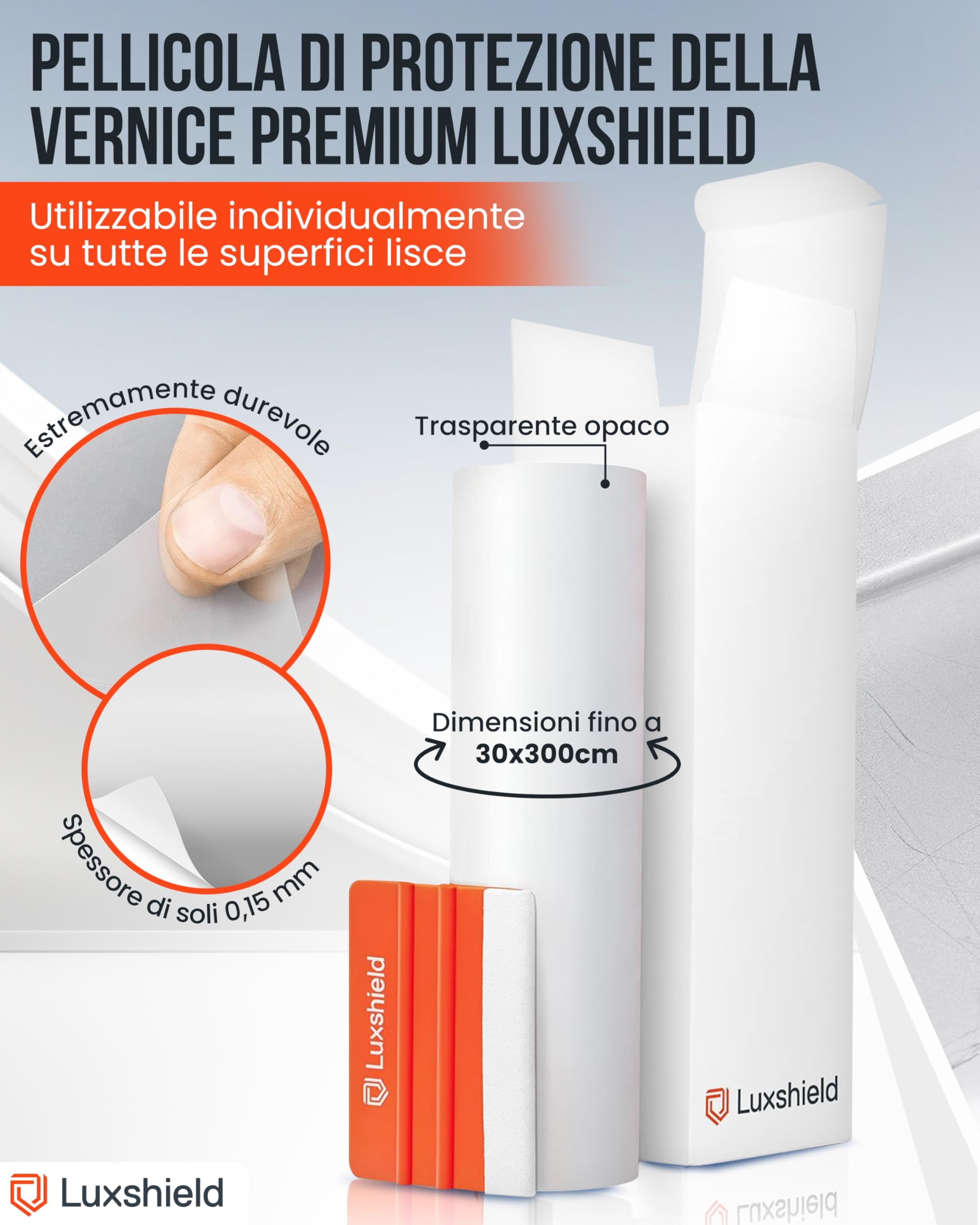 Luxshield Pellicola Adhesiva per Auto, Moto, Bici 15x200cm - Trasparente opaco, Autoadesiva, Protettiva per Vernice, Venduta al metro dalla Germania