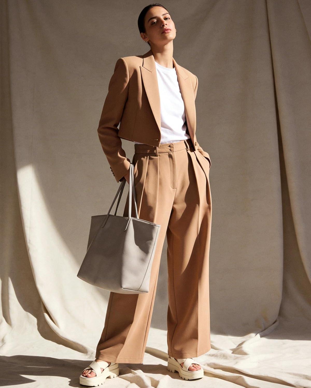 Women Wide Leg Work Pants Long Straight Business Work Trousers Suit Pants High Elastic Waisted in The Back - Image 3