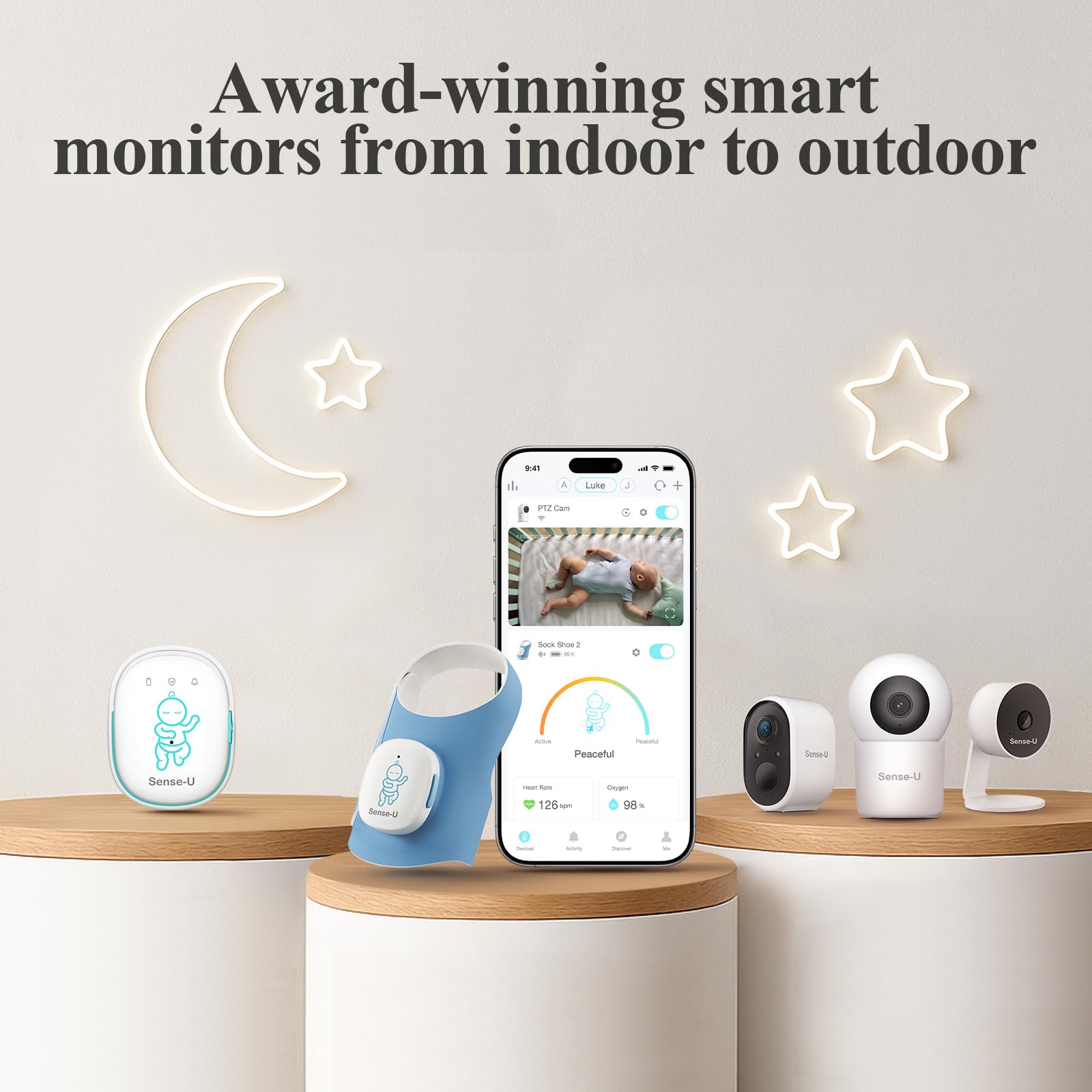 Sense-U Smart Sock Shoe 2 Baby Monitor - Monitora la frequenza cardiaca e i modelli di sonno con sensore PPG del piede trasmissivo, per 1-12 mesi