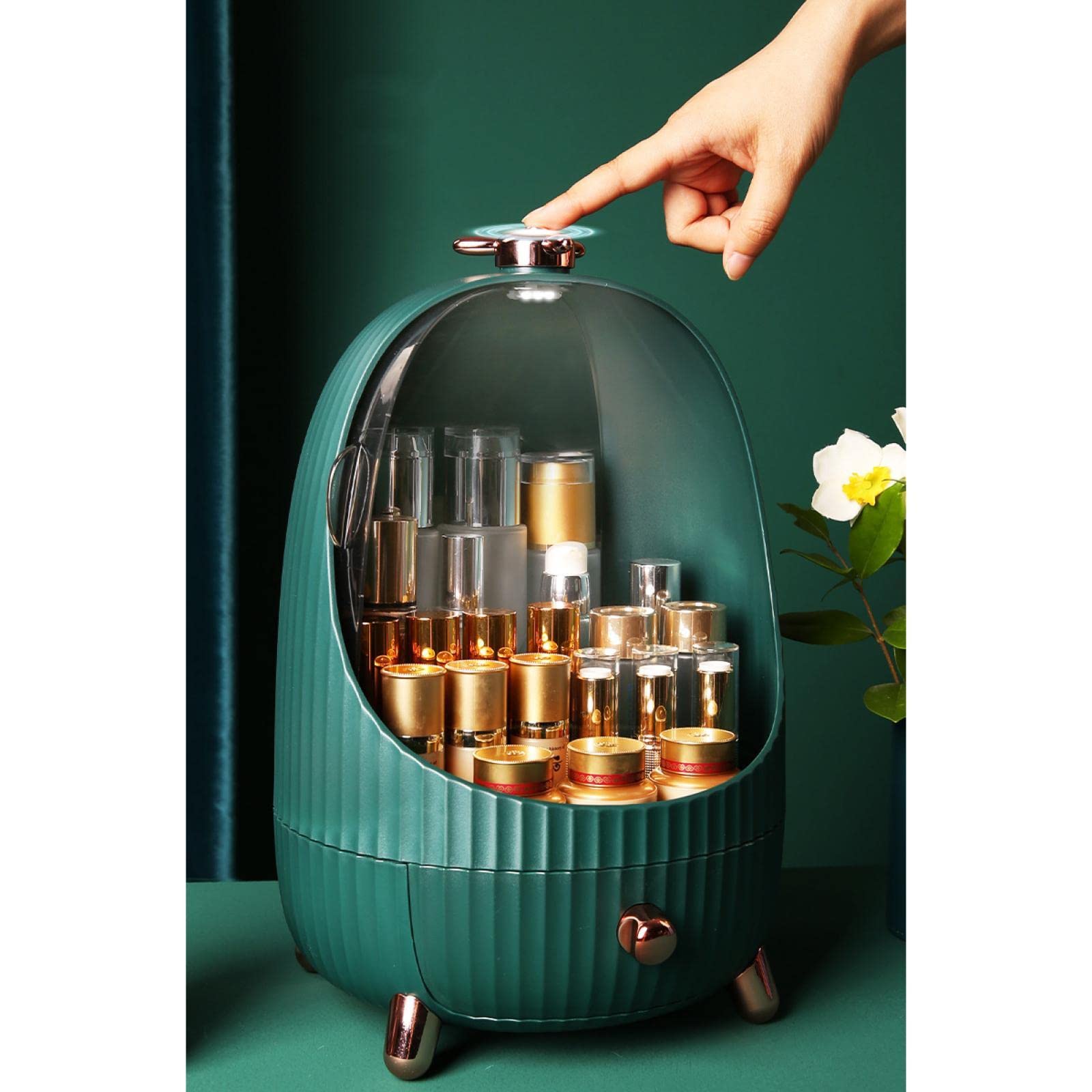 Caja de Almacenamiento de cosméticos Transparente Organizador de cajón de Maquillaje Caja de Maquillaje de joyería Contenedor Caja de Almacenamiento de Belleza de Escritorio Verde