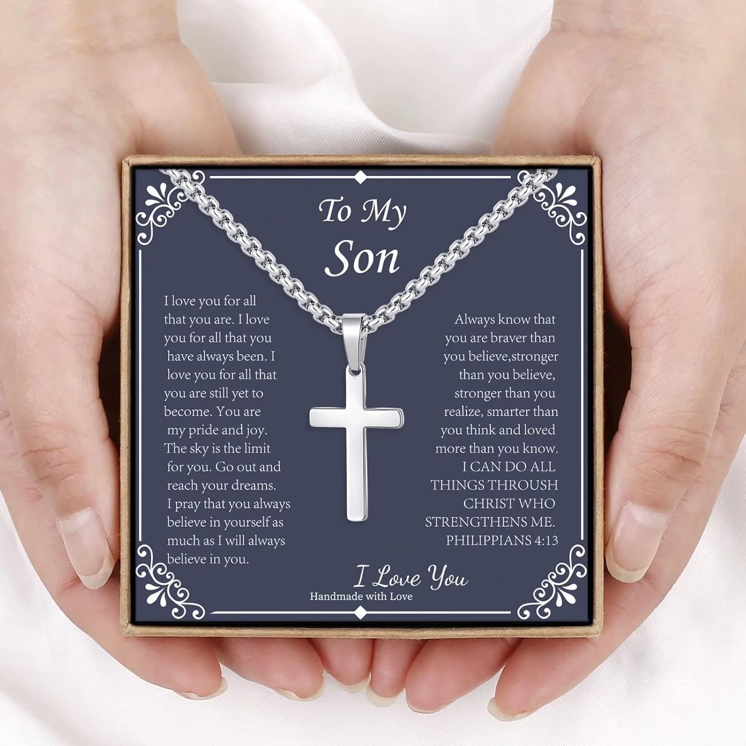 IEFLIFE Cross Necklaces Gifts for Men, Silver/Black/Gold Cross Necklace Box Chain Necklace for Men, Fathers Day Christmas Religious Baptism Christian Gift for Dad Son Boyfriend Husband Step Dad - Image 5