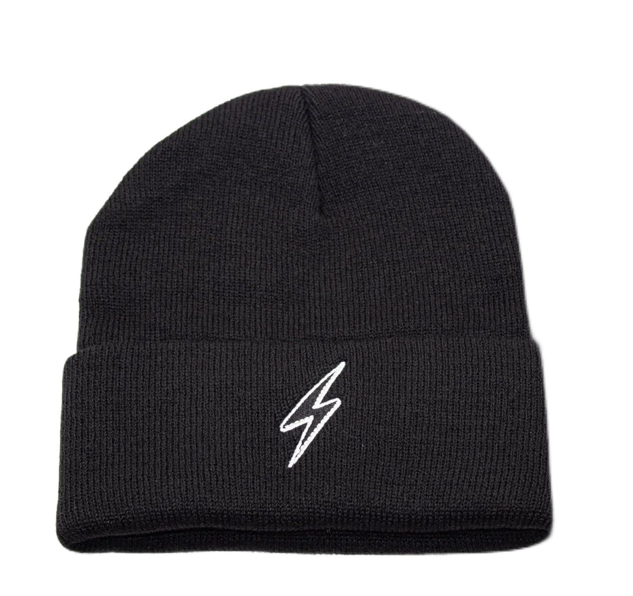 Unisex Beanie, Knit Winter Hat, Acrylic, Casual Daily Wear, Cold Weather, Pull On, Lightning Bolt Design Black