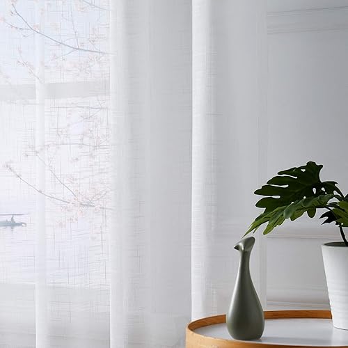 Miniatura 2 de Melodieux Cortinas traslúcidas blancas de 63 pulgadas de largo para sala de estar, dormitorio, cortinas de gasa texturizadas de algodón con ojales,