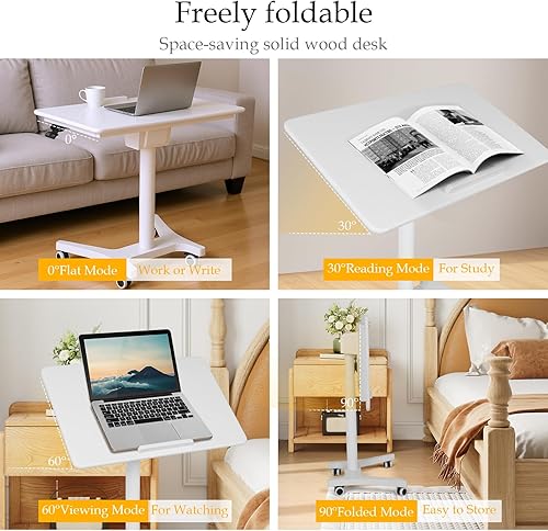 Miniatura 6 de Pneumatic Laptop Standing Desk Pneumatic Adjustable Height Desk with Wheels 90 Degree Tiltable for Home Office Classroom