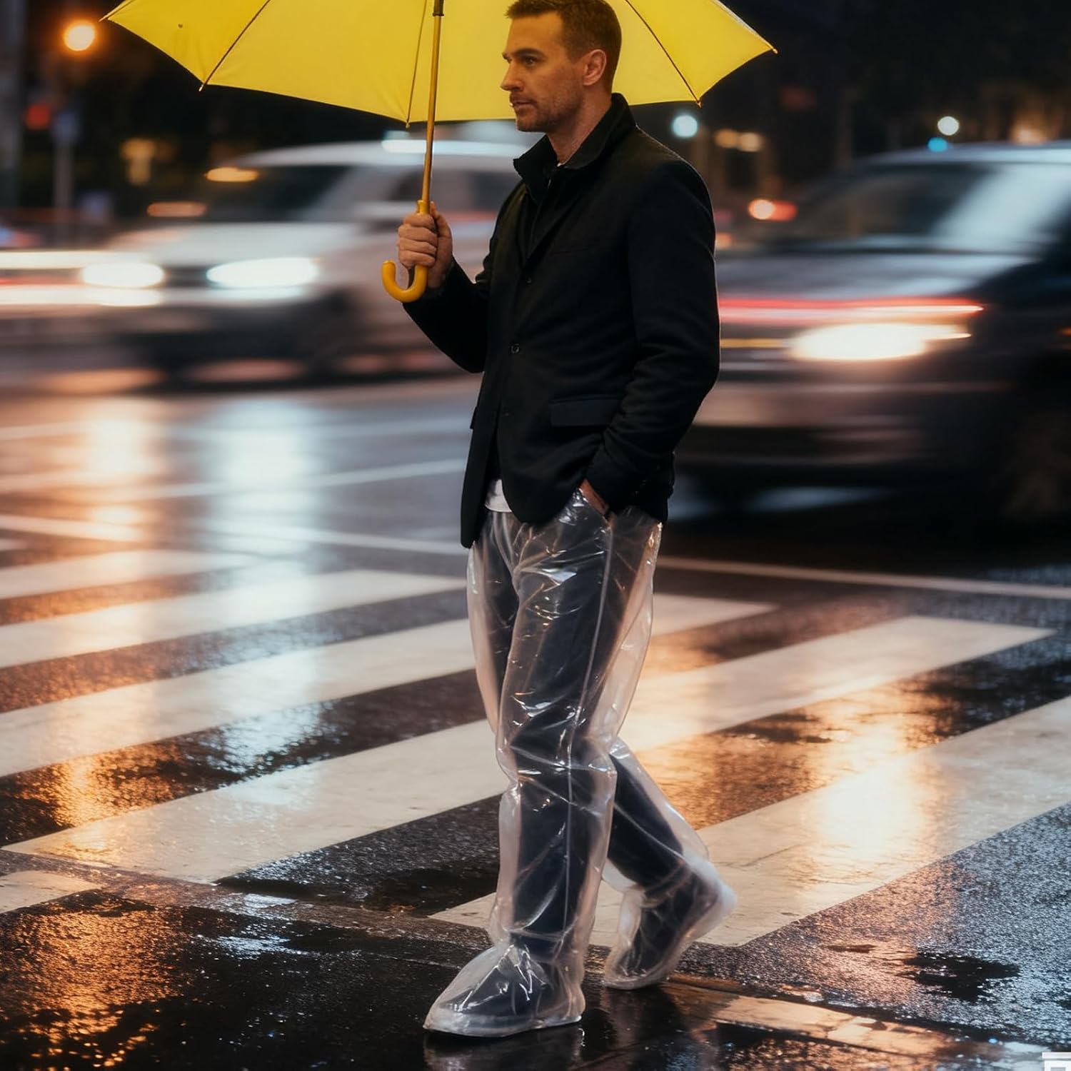 4 PCS Disposable Rain Pants, Unisex Adult Waterproof Long Tube Rain Pant with Shoe Cover, Thickened Plastic Foot Wrapped Rainpants Outdoor Activities Travel Cycling image 5