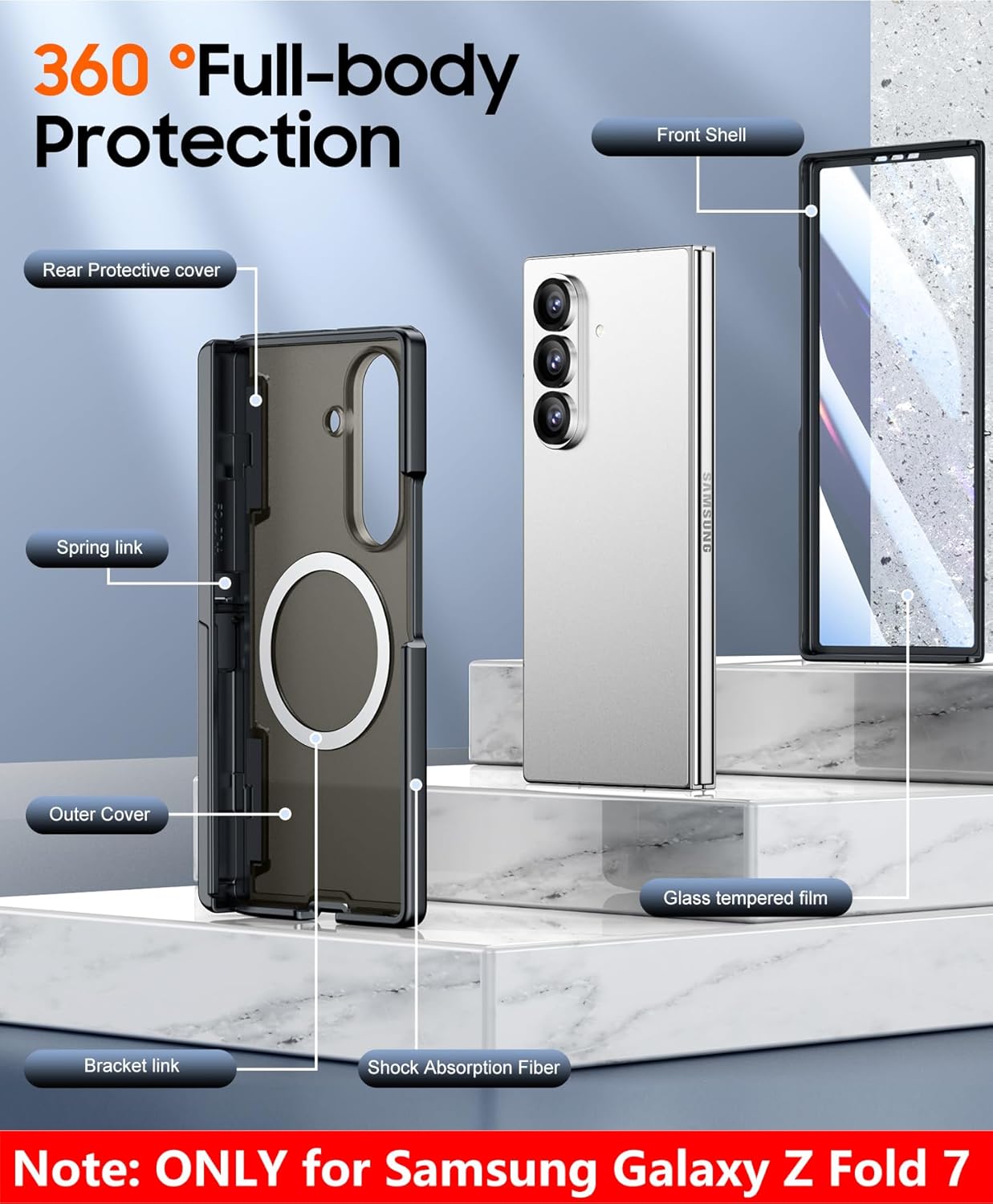 SPIDERCASE Only Designed for Samsung Galaxy Z Fold 7 Case,Built-in [Screen Protector] [Hinge Protection] [Kickstand] Full Body Protective Phone Case for Galaxy Z Fold 7 - Black