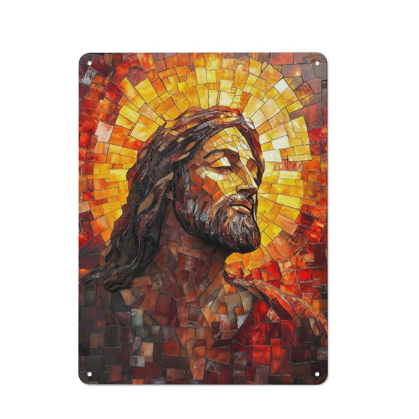 Junmoney Jesus Christ Stained Glass Mosaic Art For Hobby Room Or Studio, Rustic Metal Sign 40X30cm, For Creative Interior Collectors Refreshing A Room In Autumn