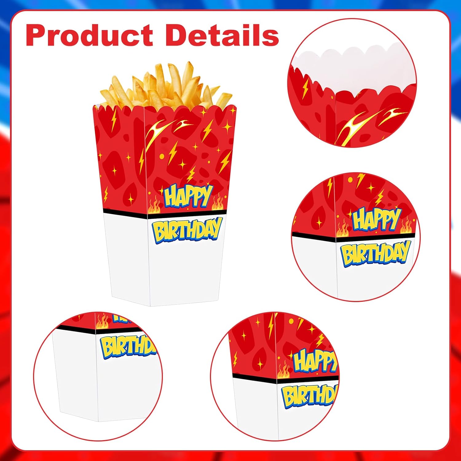 20 Pcs Cartoon Animation Popcorn Boxes Happy Birthday Popcorn Box Red and White Snack Box for Birthday Party Decoration Supplies