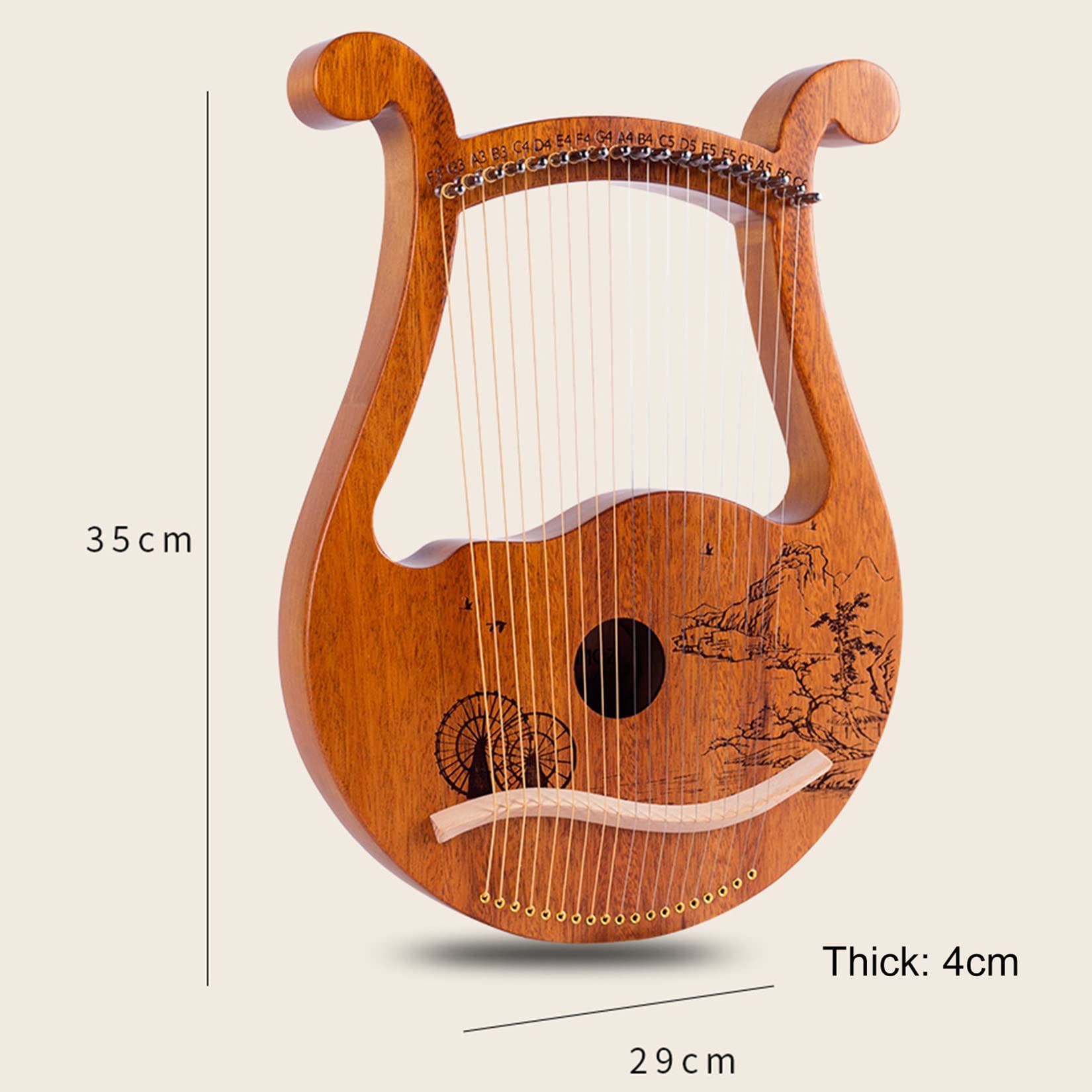 Arpa Lira, 19 corde in metallo lira, corpo in legno di mogano solido strumento musicale con corde in metallo, con chiave per accordatura, corde di ricambio, miglior regalo
