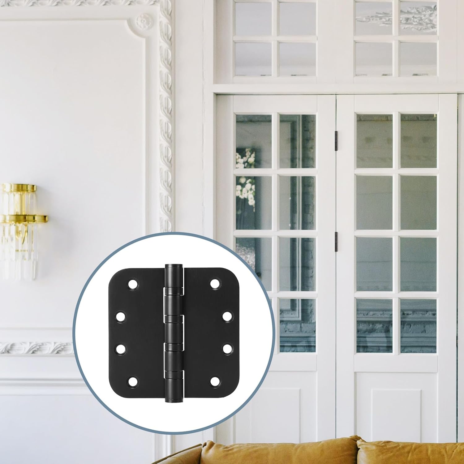 6 Pack Stainless Steel Black Door Hinges for Exterior & Interior Doors, 4.0 x 4.0 Inch Heavy-Duty Ball Bearing Door Hinges with 5/8" Radius Corners