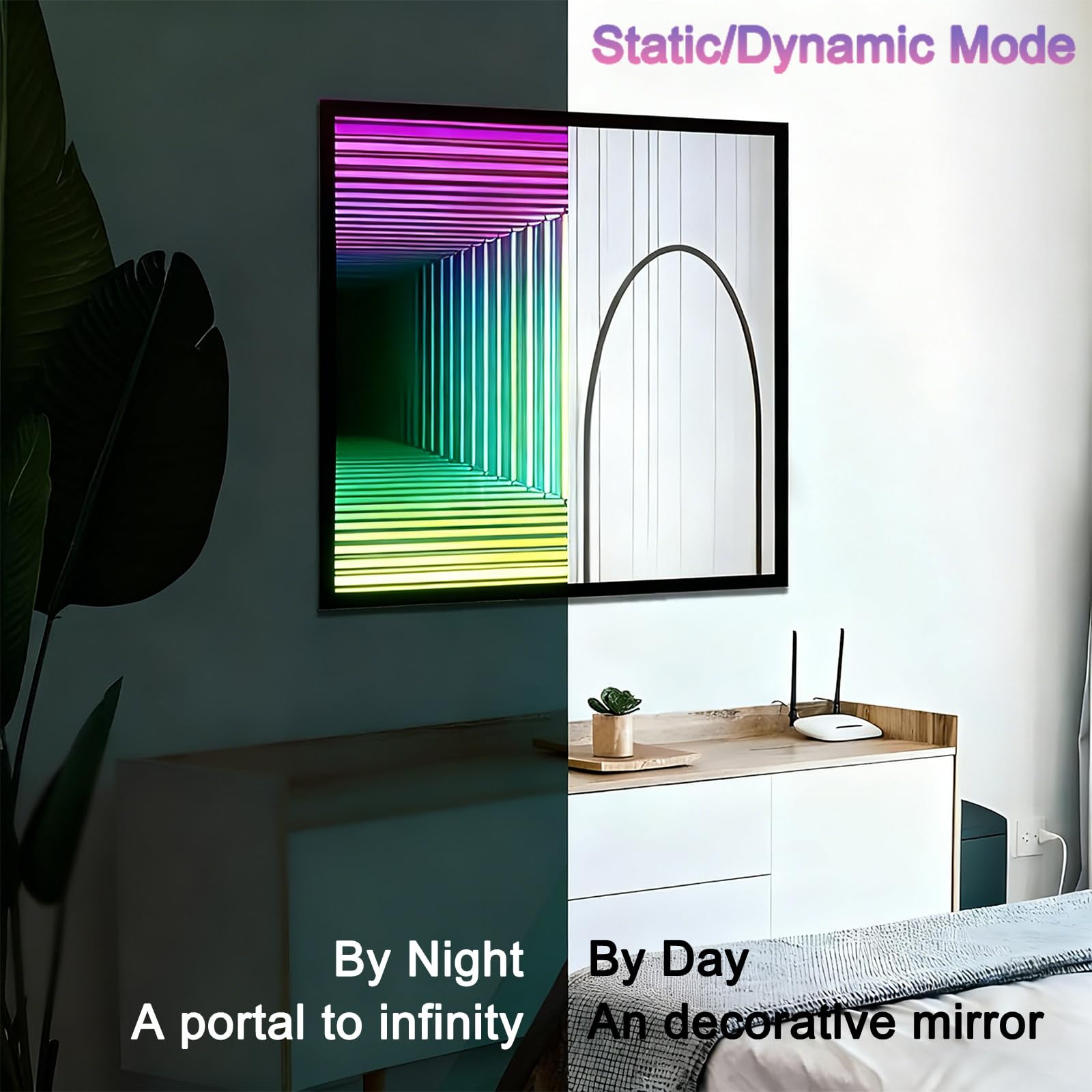 Intelligente RGB-Infinity-Spiegel-Wandleuchte, 3D-LED-Nachtlicht mit App- Und Fernbedienungssteuerung, 358 Farbmodi, Für Gaming-Zimmer, Schlafzimmer Und Bar-Dekoration Square-50cm