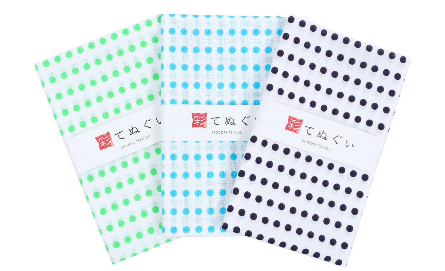 KOMESICHI Komon Tenugui Cotton Hand Towel Set of 3 Dot Pattern 13x35in