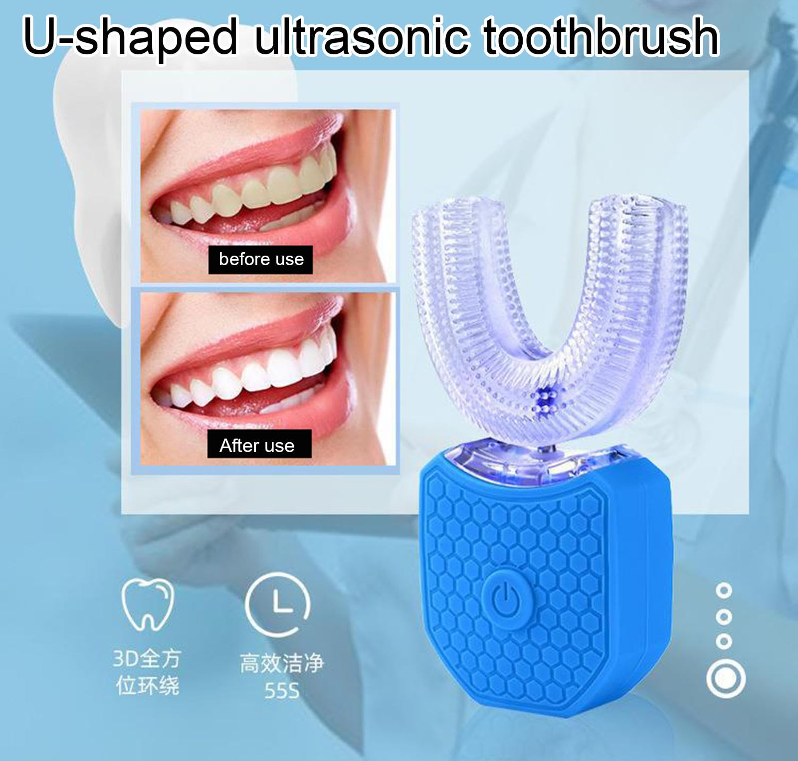 Cepillo de Dientes Eléctrico Totalmente Automático, Frecuencia Variable, Ultrasónico, 360 Grados, Luz Fría en U, Blanqueamiento Dental,C