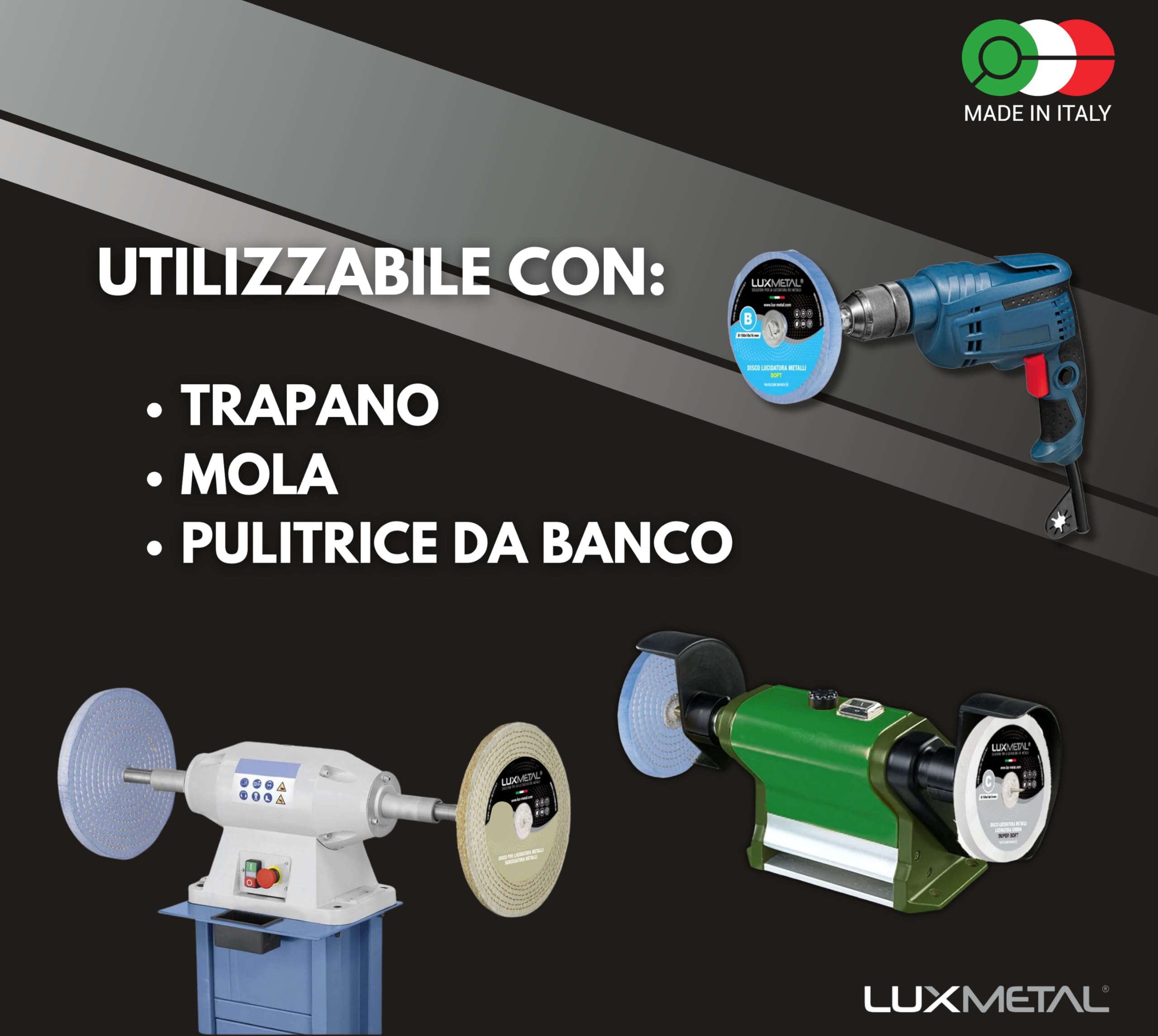 Kit 3 Dischi Lucidatura 100 Mm - Cotone Per Acciaio, Ottone, Legno E Marmo, Per Trapano O Smerigliatrice - Foto 6