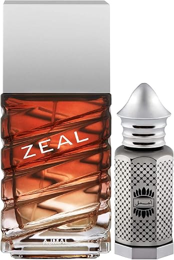 Ajmal Zeal EDP Aquatic Woody Perfume 100ml for Men and Asher Concentrated Perfume Oil Oriental Alcohol-free Attar 12ml for Unisex