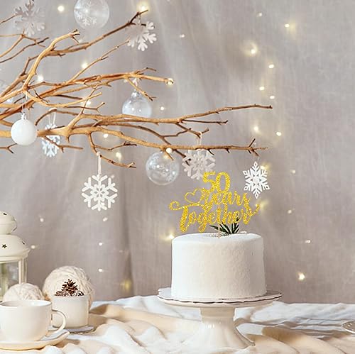 Miniatura 5 de Decoración para tartas de 50 años juntos, decoración de pastel de 50 aniversario, decoración de pastel con purpurina dorada para fiesta de boda,