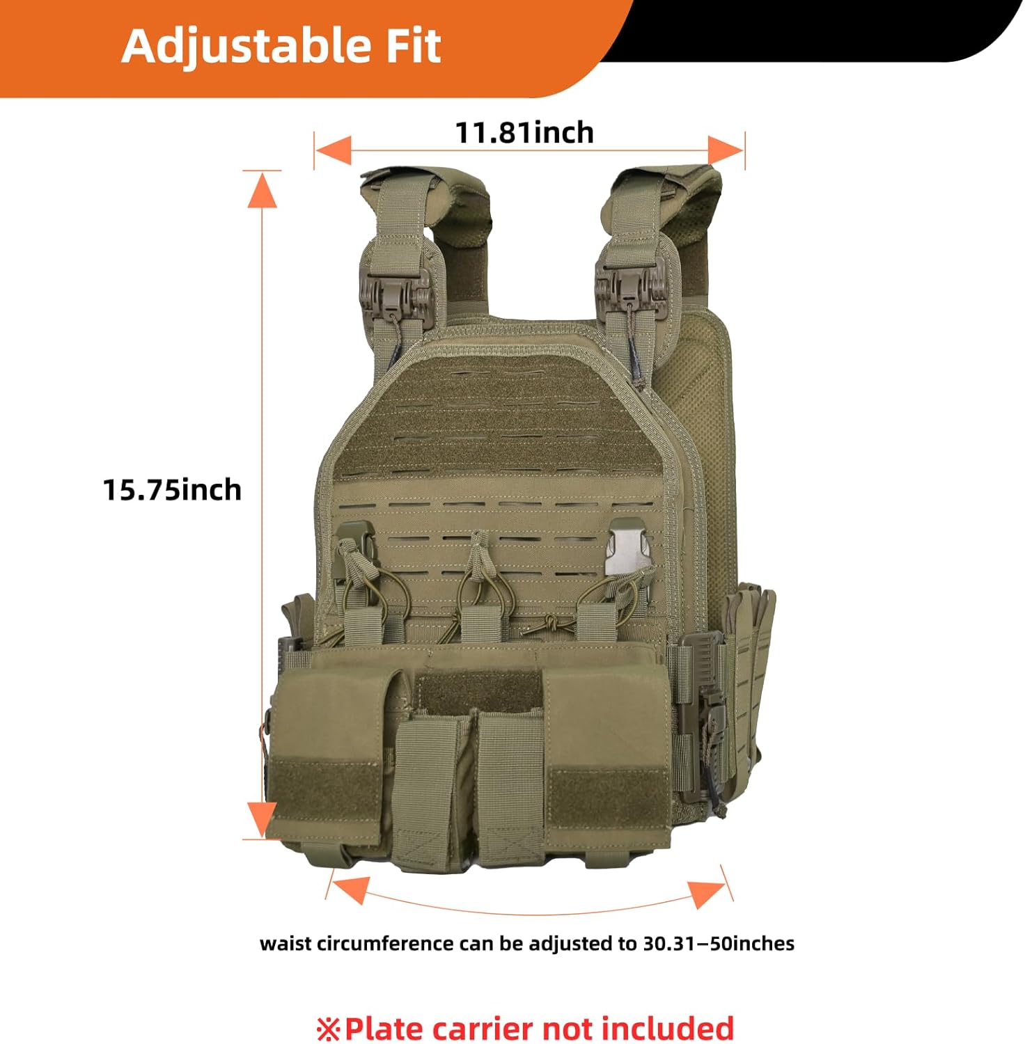 Tactical Vest with 4 Mag Pouches,1000D Nylon Molle Plate Carrier,Quick Release,Mesh Back Panel for Airsoft training