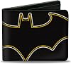 Buckle-Down Mens DC Comics Wallet, Bifold, Batman Bat Logo Close Up Black White Yellow, Vegan Leather, 4.0 x 3.5"