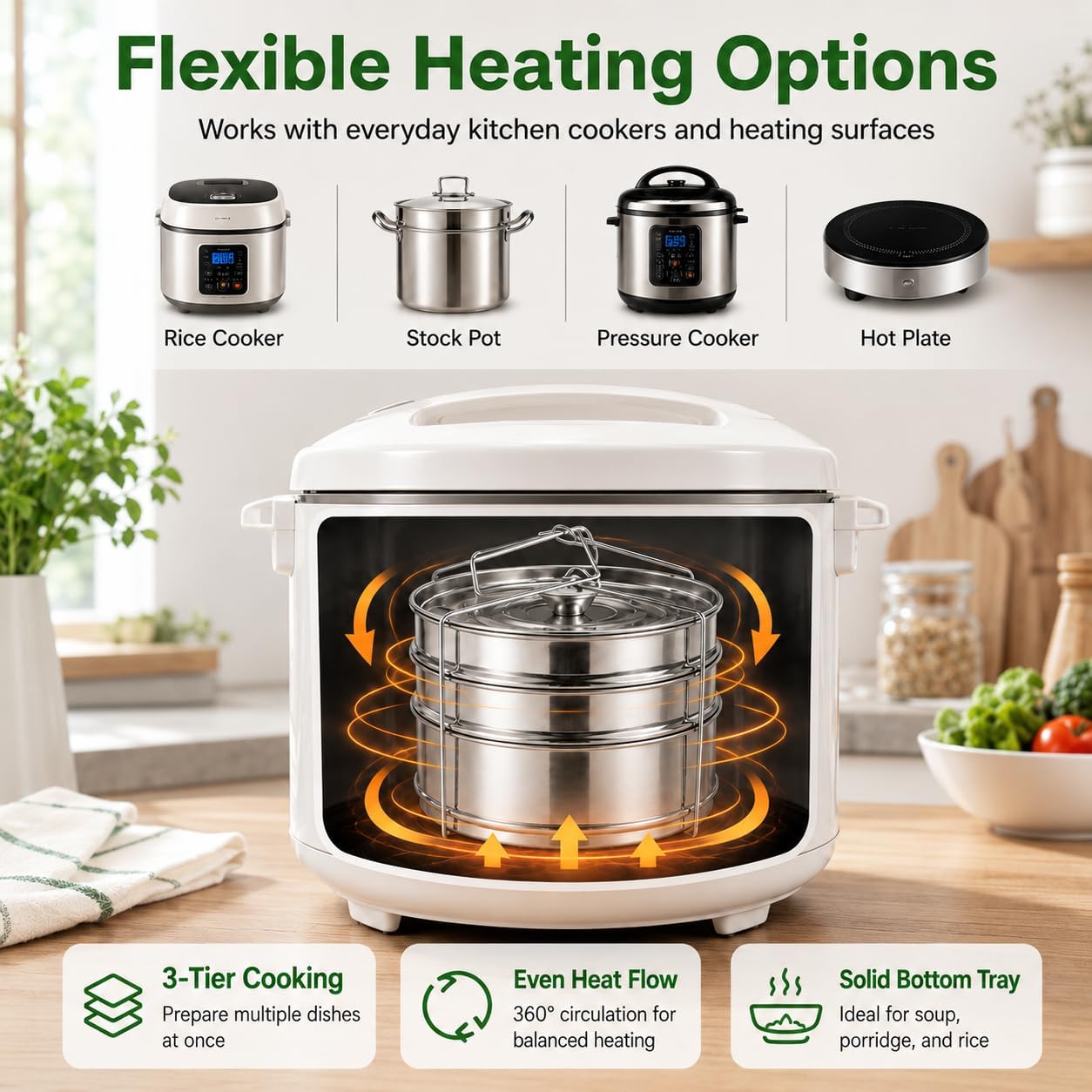 3-Tier Stackable Steamer Insert Pans, 6 Qt Pressure Cooker Accessories