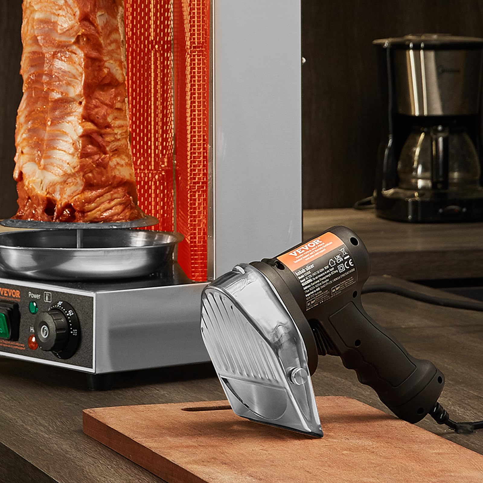 VEVOR Elektrisches Schawarma-Messer, 80 W, Türkisches Kebab-Messer, Kommerzieller Gyro-Schneider aus Edelstahl, Döner-Kebab-Fleischschneider mit 2 Klingen, 100 mm Klingendurchmesser