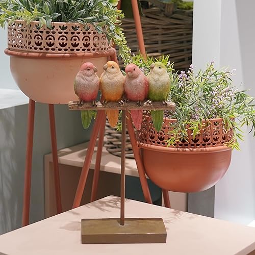 Miniatura 7 de Braxio Figuras de pájaro rosa para decoración del hogar, escultura de pájaro de resina para estante de mesa, estantería, soporte de TV, aparador,