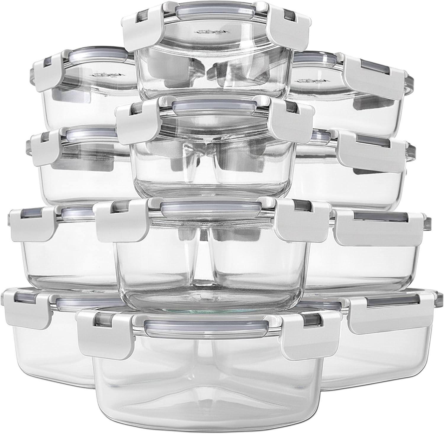 KITCHEN SHOPPE 24pc Borosilicate Glass Storage Containers with Airtight Lids | Heavy Duty, Non-Toxic Food Storage Containers for Pantry, Meal Prep, Lunch or Leftovers | Freezer/Oven/Microwave Safe