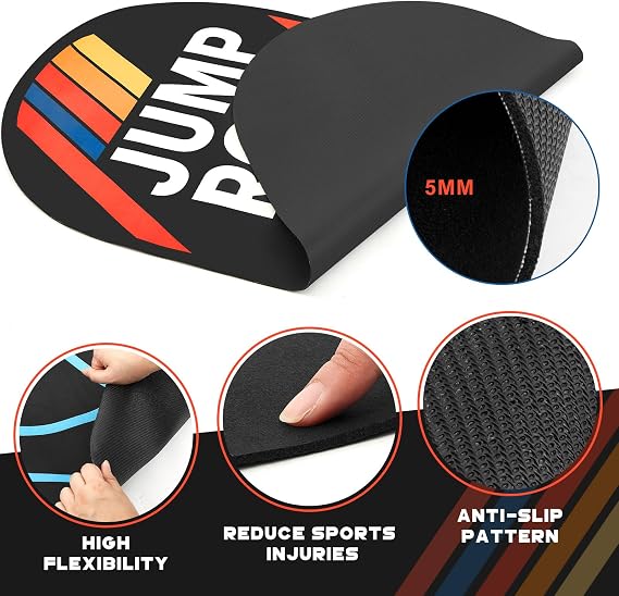 Silipull 71 x 36 Inch Jump Rope Mat Set Large Rubber Exercise Pad and Jump Rope Outdoor Indoor Non Slip Shock Absorbing Oval Design for Protection Floor Ropes Gym Home