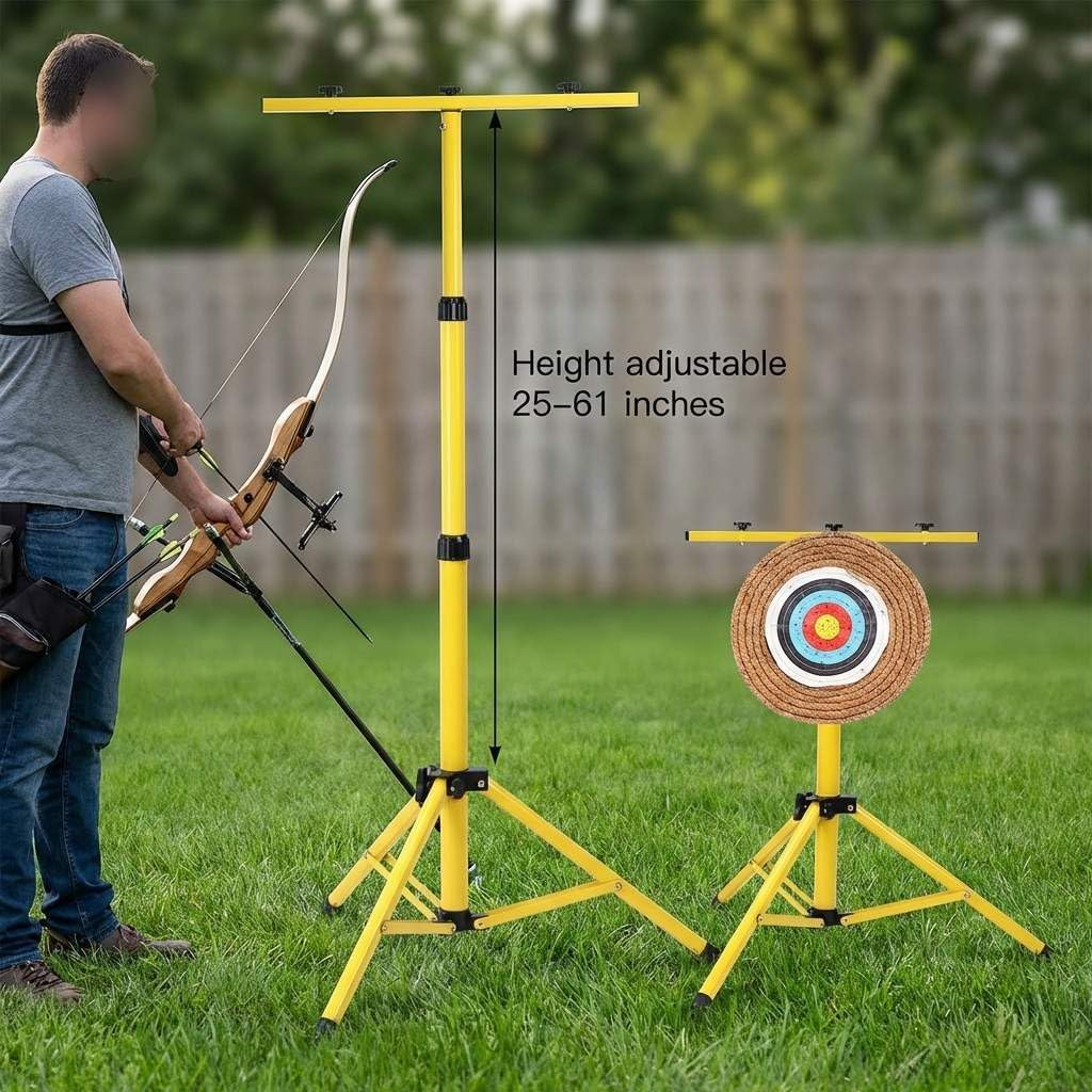 QWORK Adjustable Archery Target Stand – Heavy Iron Tripod for Backyard, Range & Club Practice