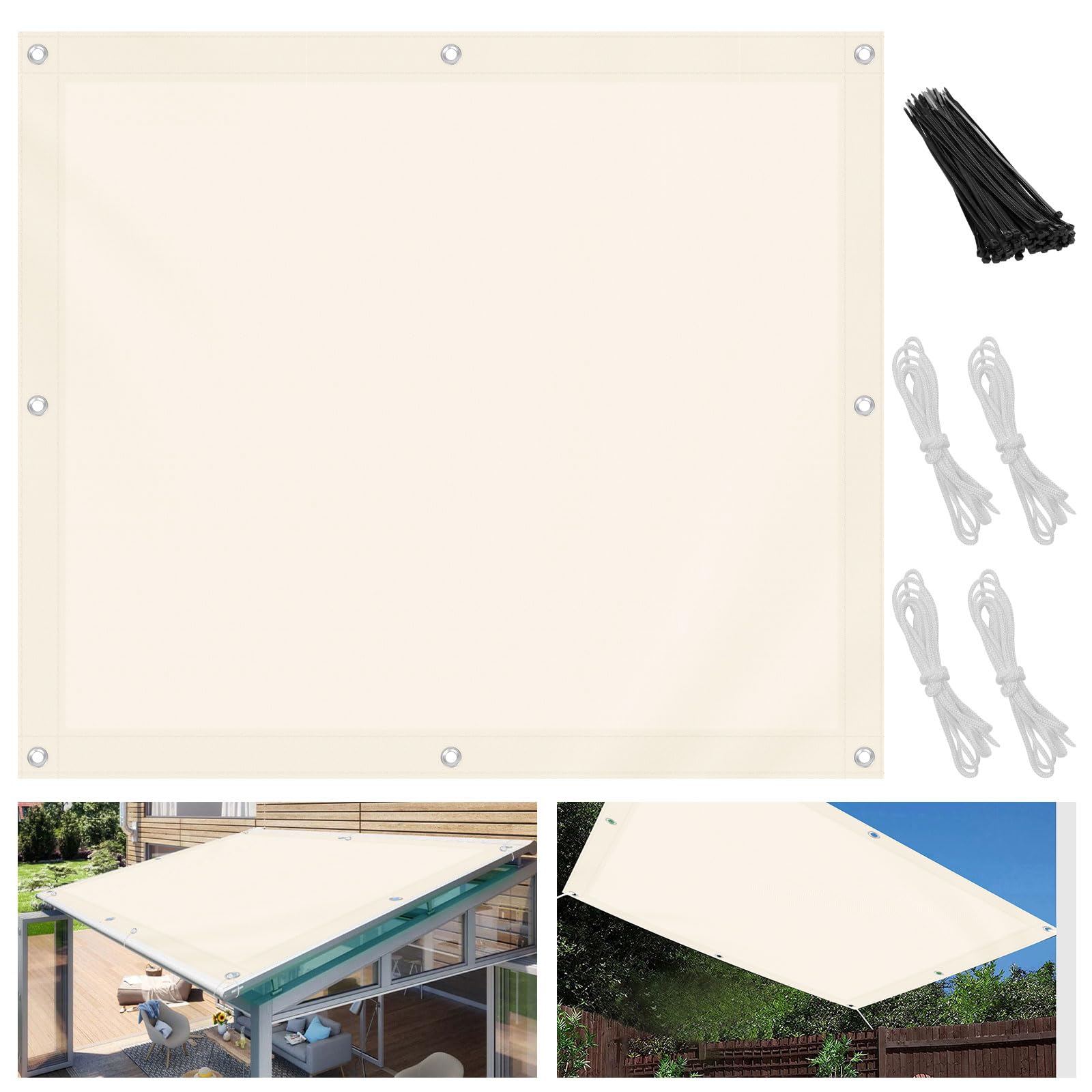 Tenda parasole per balcone, 3 x 4 m, rettangolare, da giardino, impermeabile, 95%, protezione UV, resistente alle intemperie, per balcone, terrazza, giardino, bianco crema