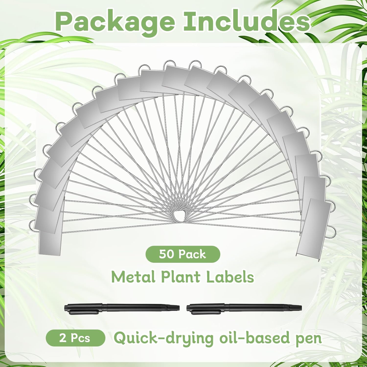 WSICSE 50-Pack Metal Plant Labels, 10.6" Waterproof Garden Markers with Pen Reusable Nursery Tags for Vegetables Flower Seed Greenhouse(Silver)