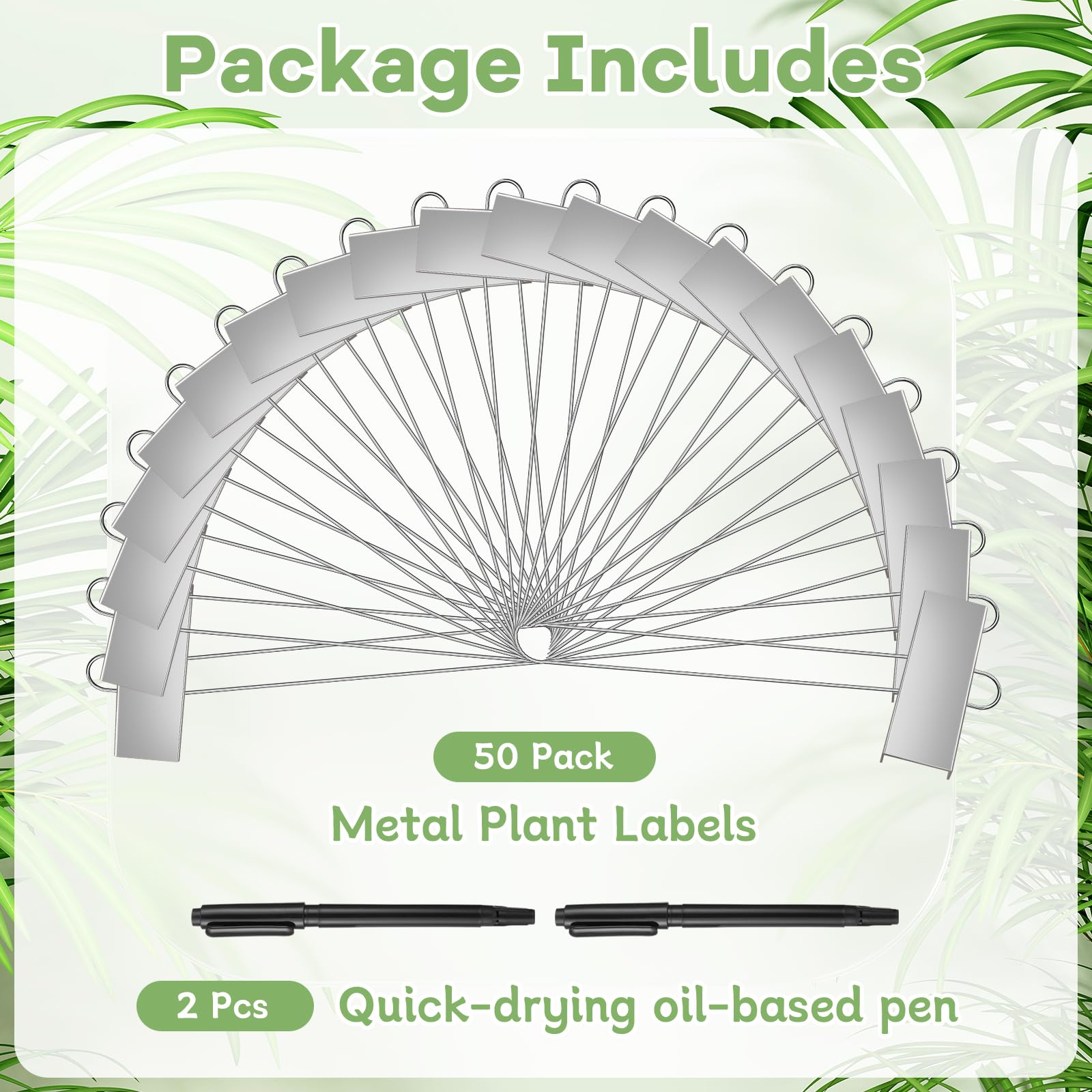 Lot de 50 étiquettes de jardin en métal imperméables avec stylo pour semis, légumes, fleurs, hauteur 27,6 cm, surface d'étiquette 8,9 x 3,1 cm (argenté)