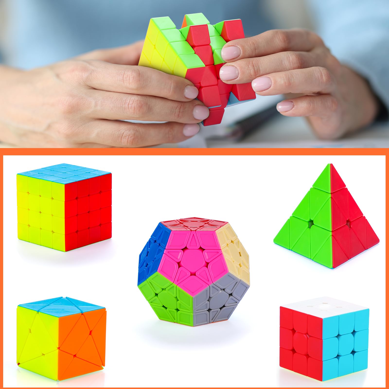 6 Pack Speed Cube Set, Rompecabezas Cubo Mágico 2x2x2 3x3x3 4x4x4 Pyraminx Megaminx Skewb Smoothly Stickerless Magic Cubes Puzzle Cube Toy para Niños y Adultos