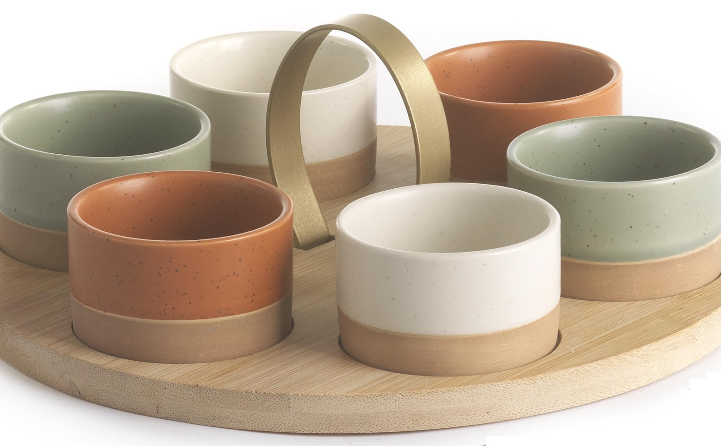 PABEN Antipastiera Rustica con 6 Ciotole e Vassoio 24 cm in Porcellana e Legno con Color Box
