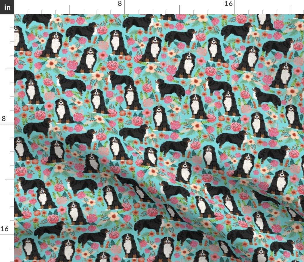 Spoonflower Fabric - Bernese Mountain Dog Florals Breed Cute Dogs Best Turquoise Flower Printed on Cotton Poplin Fabric by The Yard - Sewing Shirting Quilting Dresses Apparel Crafts