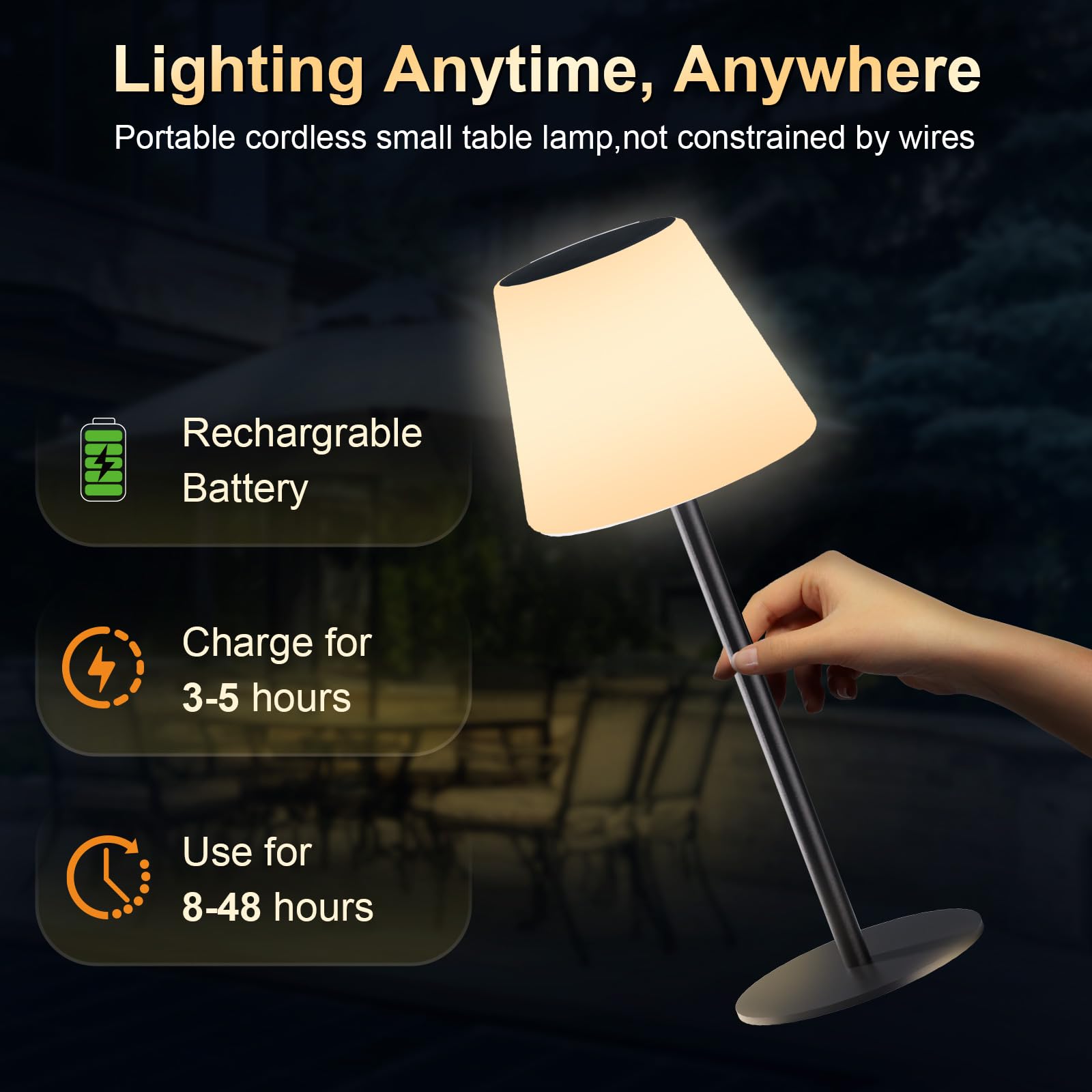 Solar Tischlampe Outdoor lampe akku led Solar tischleuchte kabellos Tischlampe Dimmbar Warmweiß+RGB Solartischlampen mit Lichtsensor Solarlampen für Innen/Außen、Garten、Terrasse.