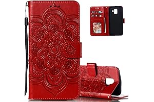 LEECOCO Samsung A6 Wallet Case - Mandala Embossing PU Leather Flip Case