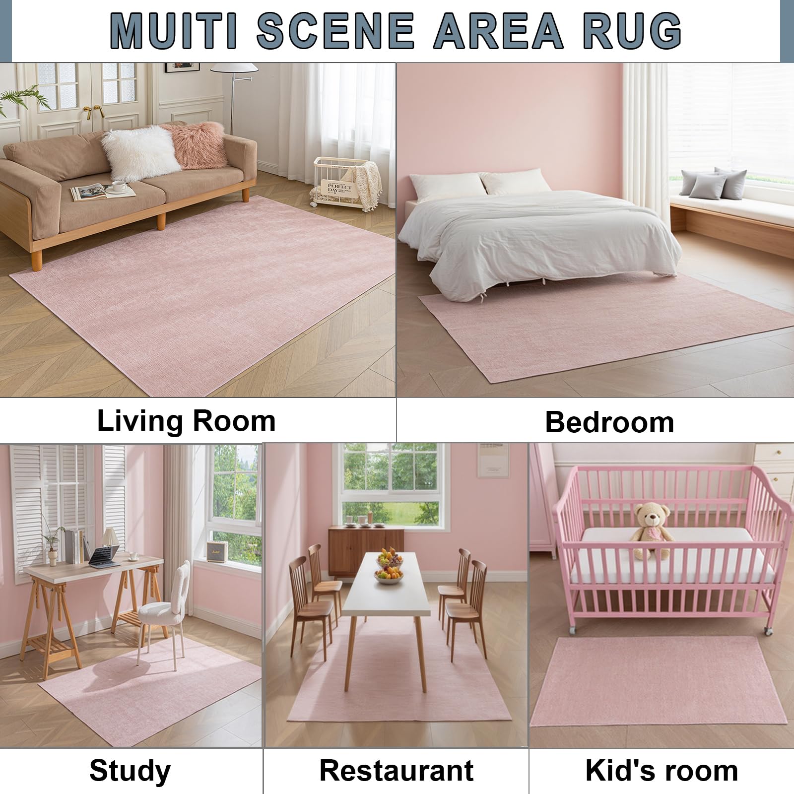 Kurzflor Tapis Rosa-60x120cm, Tapis Lavable Salon, Moquette Antidérapant Chambre à Coucher, Tapi Mince Salon, Chenille Moquette Doux pour Enfants Küchen(Rosa)