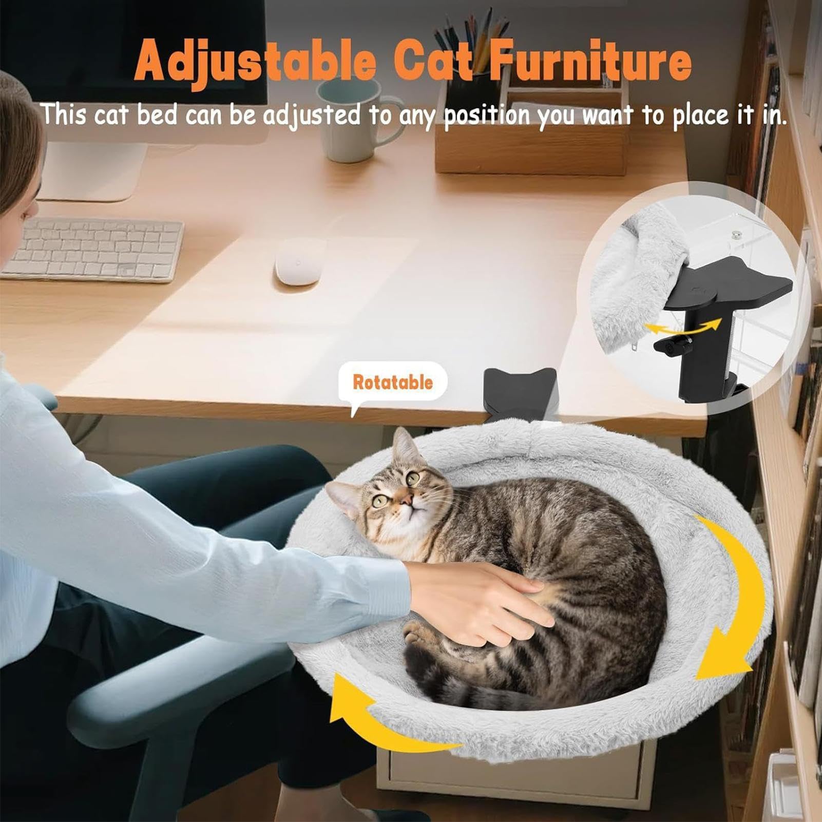 Hammock da scrivania per gatti - letto rialzato lavabile 1650G, cornice forte, contiene 50 libbre, morbido traspirante | Kitten Lounge per rilassamento per interni su banco da banco di lavoro