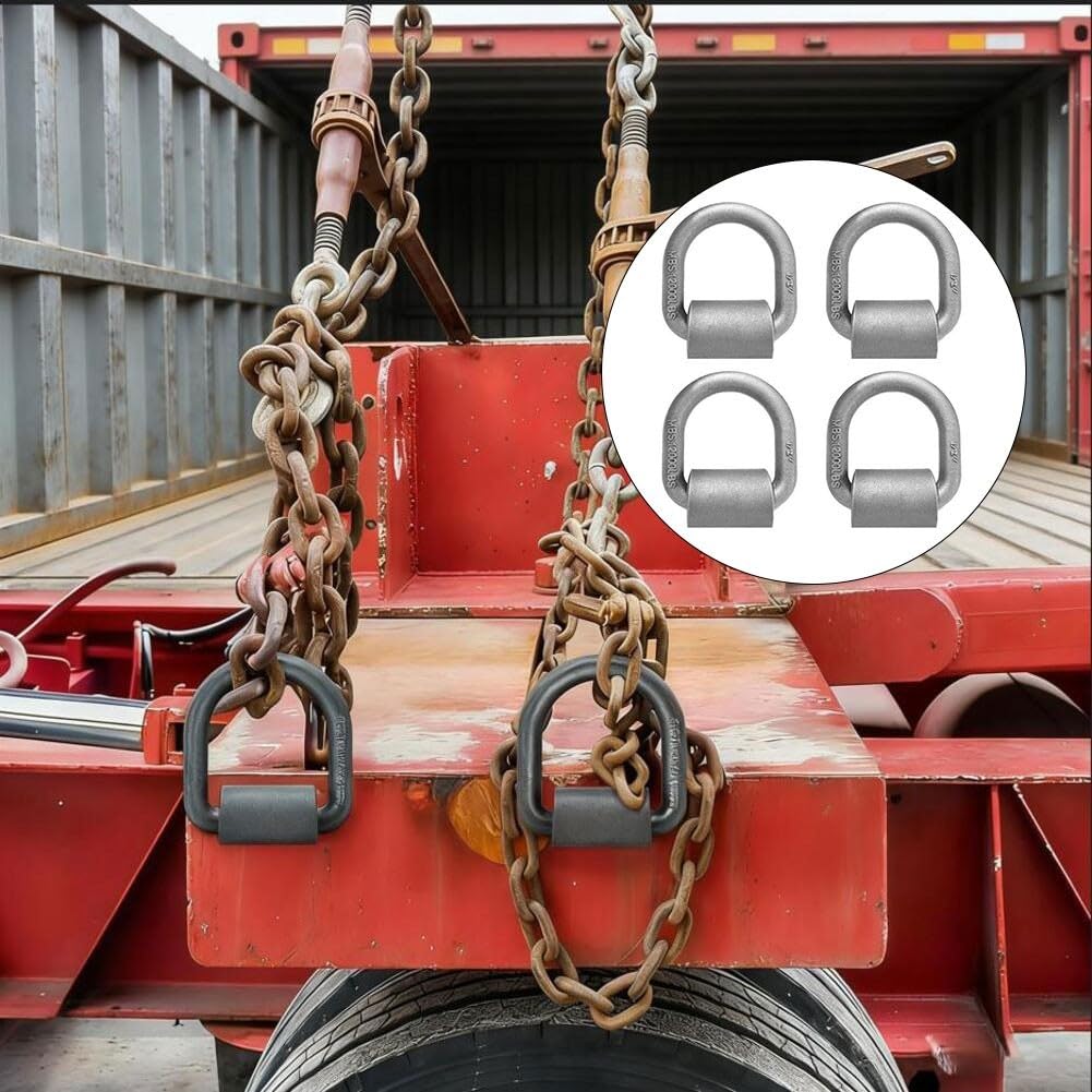 4 anillos en D soldados resistentes de 1,27 cm con resistencia a la rotura de 12000 libras para asegurar carga de camión, remolque, cama plana y uso marino