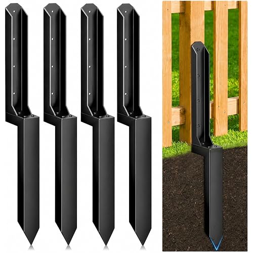 4Pack Fence Post Repair Kit, Heavy Duty Steel Ground Spike Anchor for Fixing Leaning or Broken 4x4 & 6x6 Wood Posts, No Dig Drive-in Support for Yard, Garden & Fence