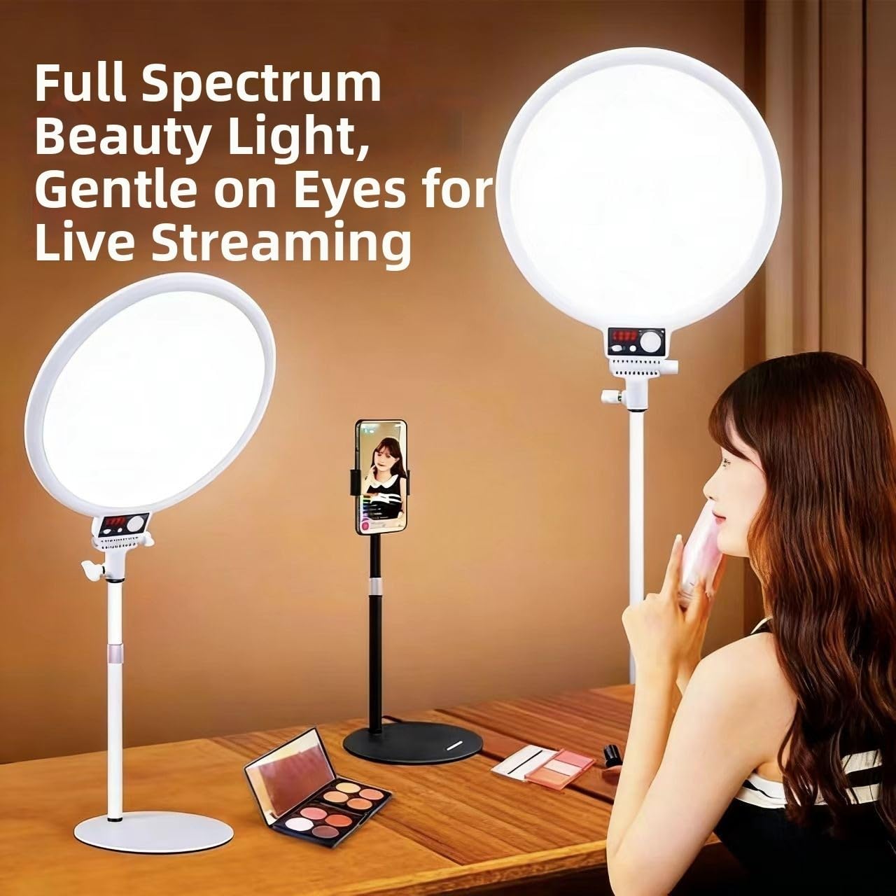 LED per luce ad anello, luce di riempimento morbida dimmerabile con display HD, angolo regolabile per fotografia, registrazione video, streaming live (bianco B)