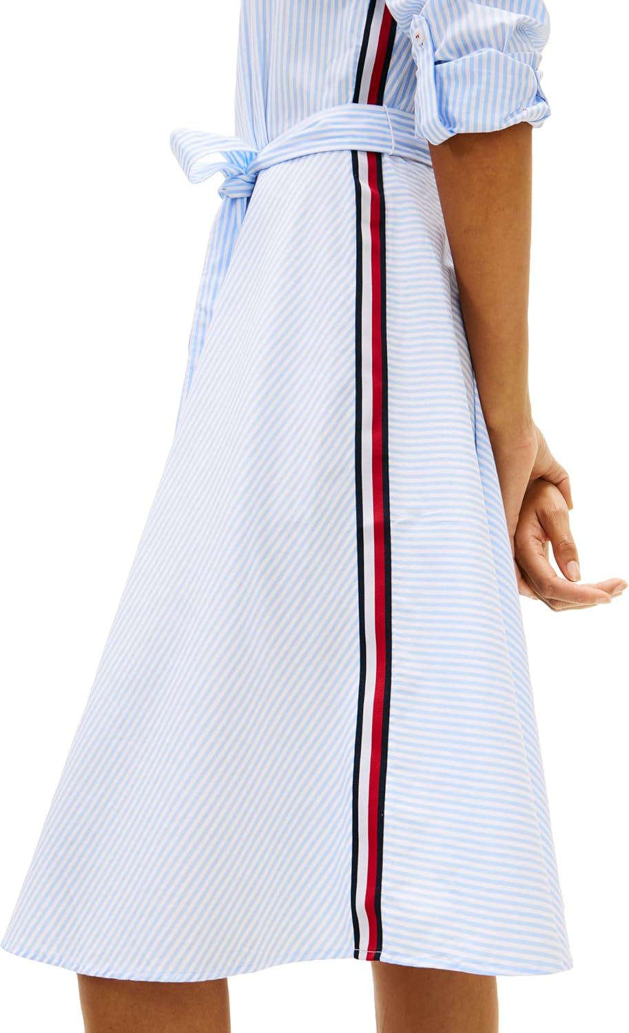 Tommy Hilfiger Women's Long Sleeve Striped Cotton Shirt Dress Business Casual Dress