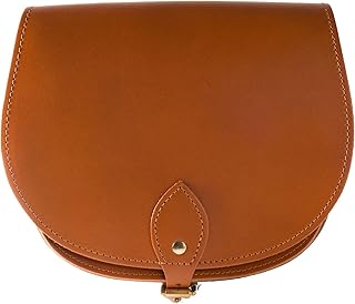 A to Z Leather De Tan brillante de cuero real del bolso de la silla de montar Crossbody con cierre de hebilla y correa ajustable