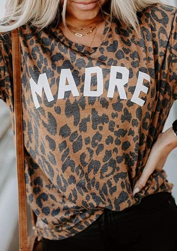 Miniatura 4 de Tomteamell - Camisetas para mamá con manga corta, estampado de leopardo y frase
