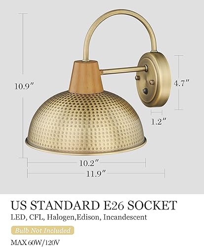 Miniatura 5 de HWH 5HZG70B-PC BG - Lámpara de porche para pared al aire libre, aplique de pared de granero de cuello de cisne con pantalla de metal martillado,